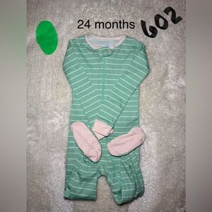 Cloud Island Mint and Pink Striped Footie